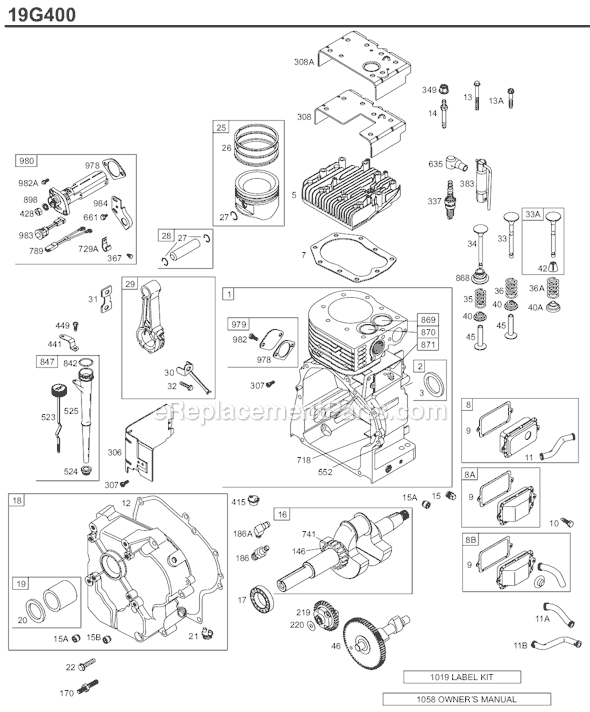 Page A Diagram and Parts List for 19G400SERIES 0068-1196 Briggs and Stratton Engine